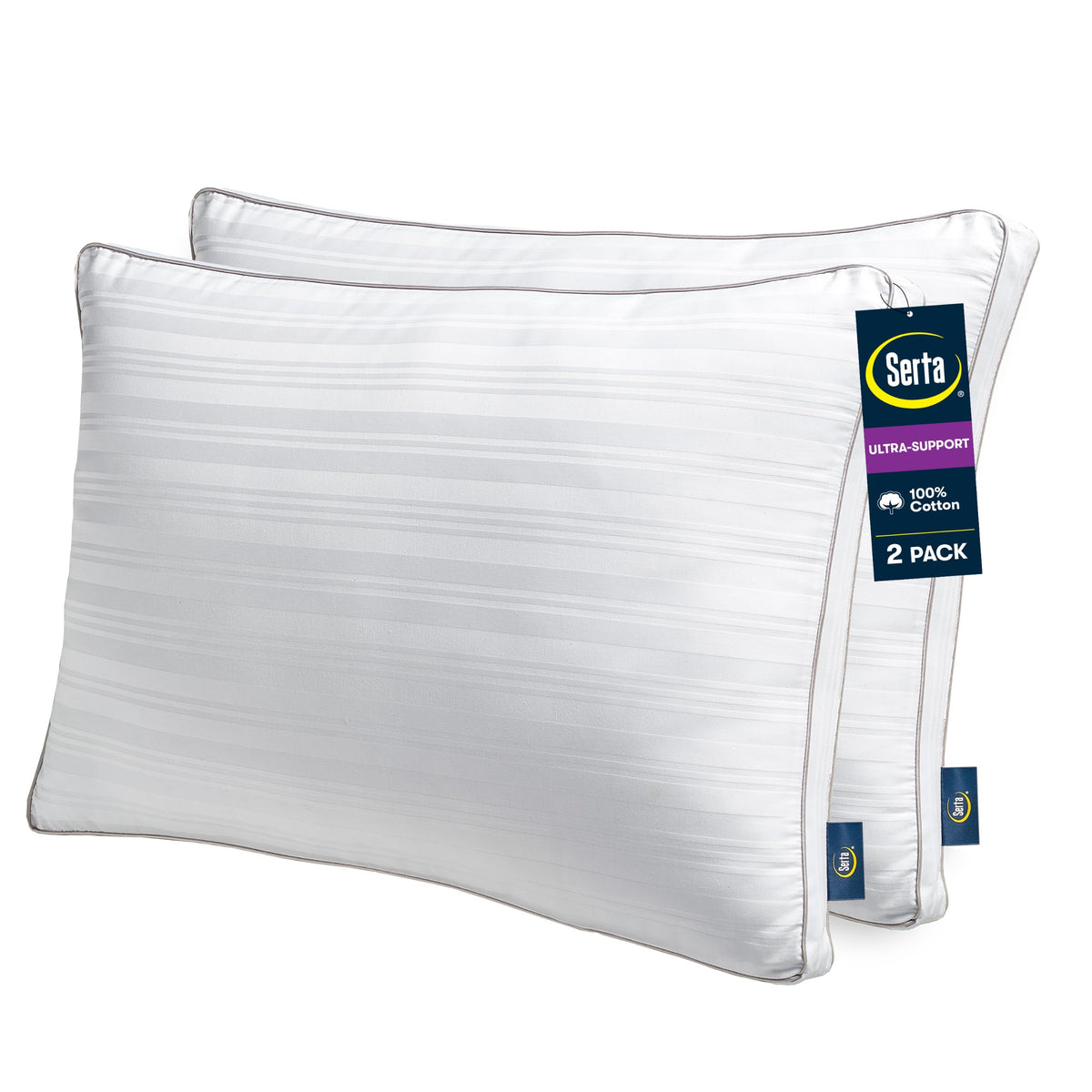 Serta king pillows front view showing plush two-pack and neat packaging benefit comfort