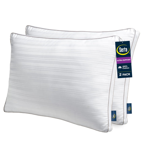 Serta king pillows front view showing plush two-pack and neat packaging benefit comfort