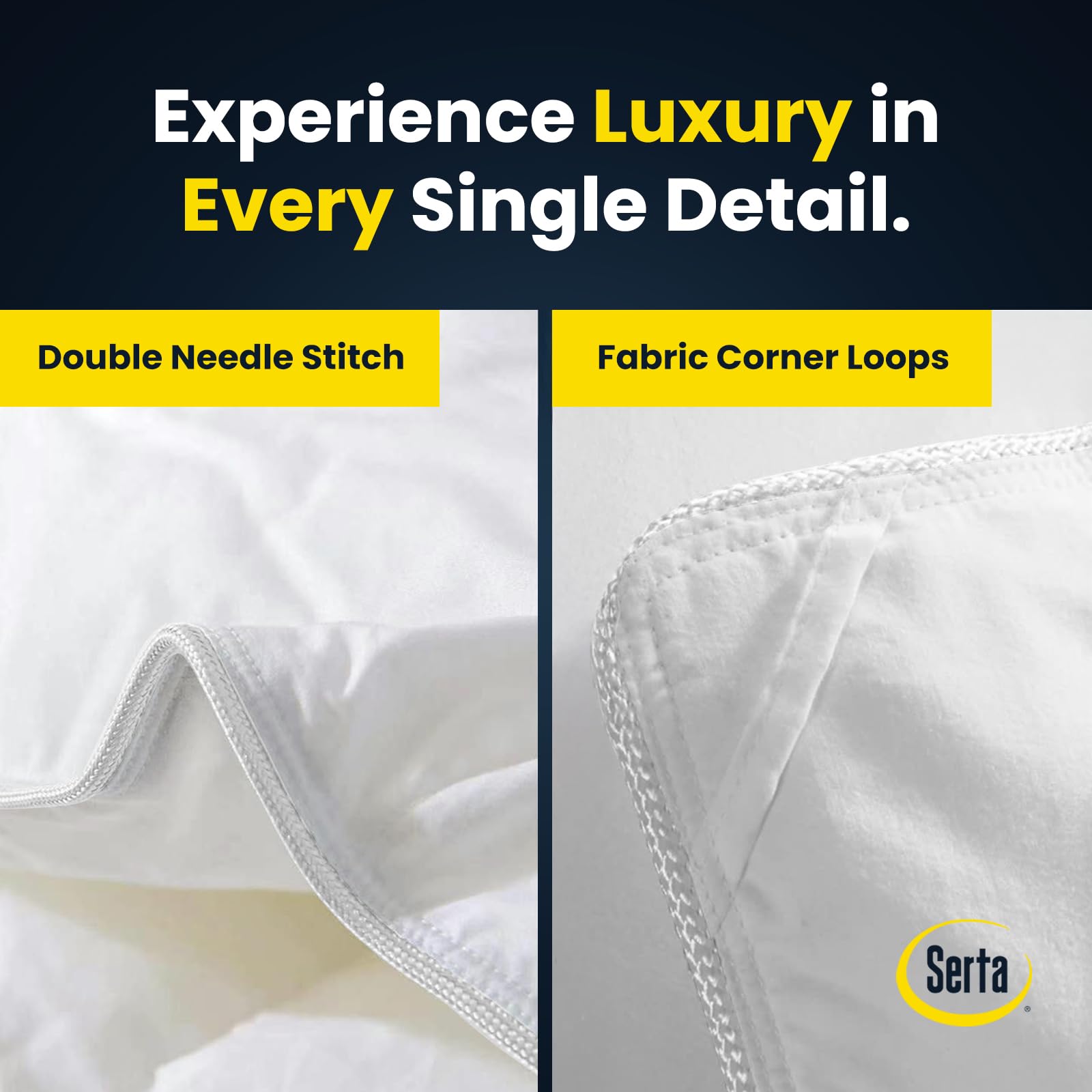 Serta fabric label and weave close-up highlighting durable shell benefit
