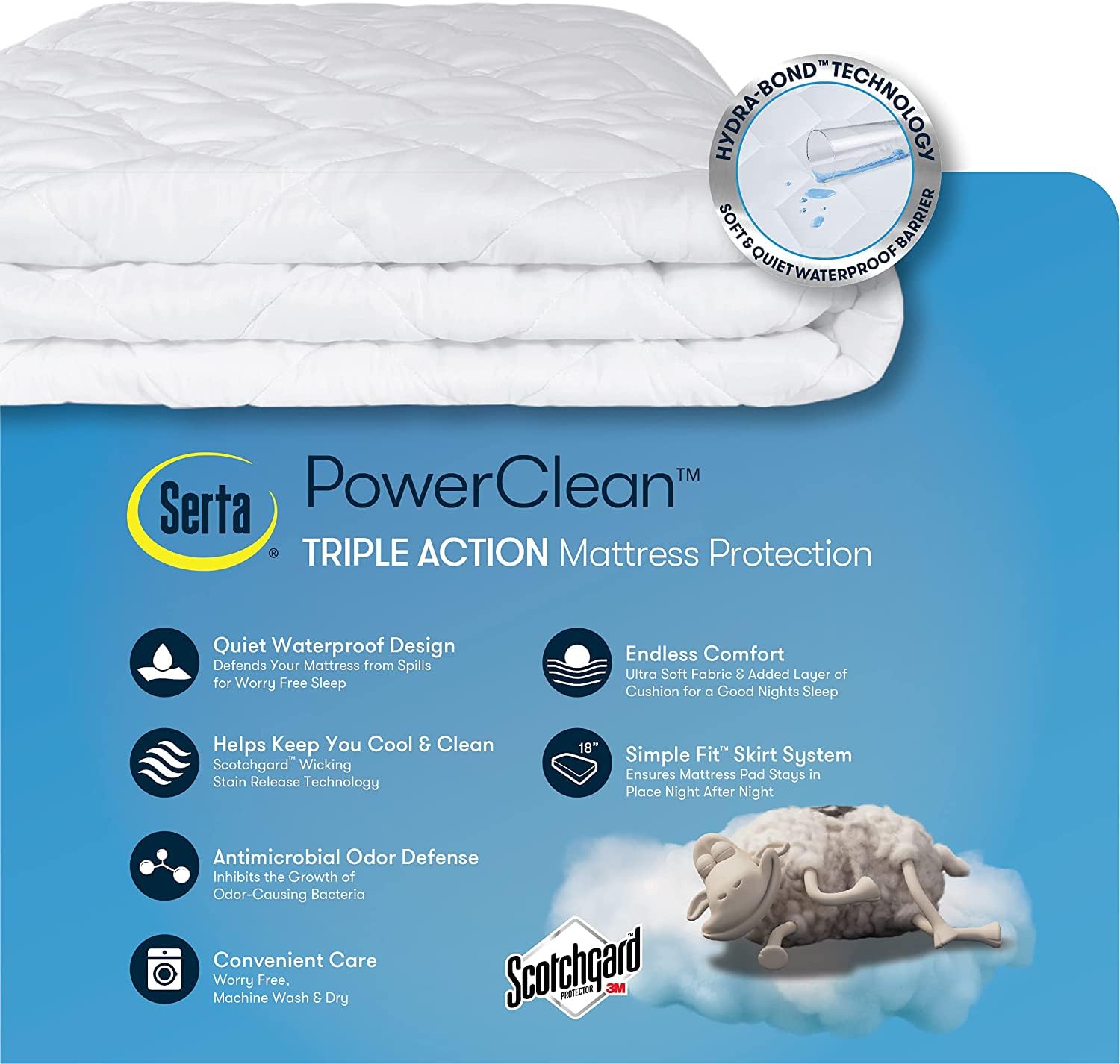 Serta mattress pad fitted on a Twin XL mattress demonstrating smooth coverage