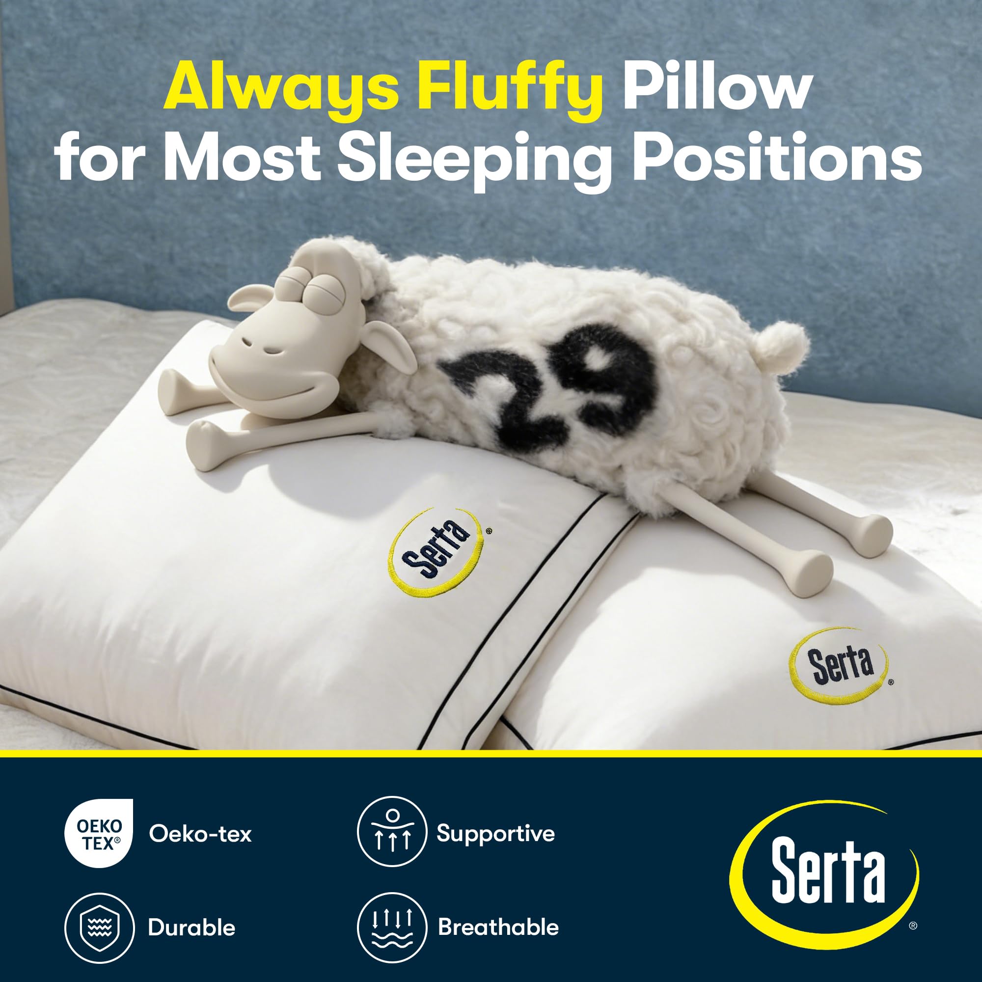 Serta pillow on made bed lifestyle scene showing comfort and hotel-inspired aesthetic