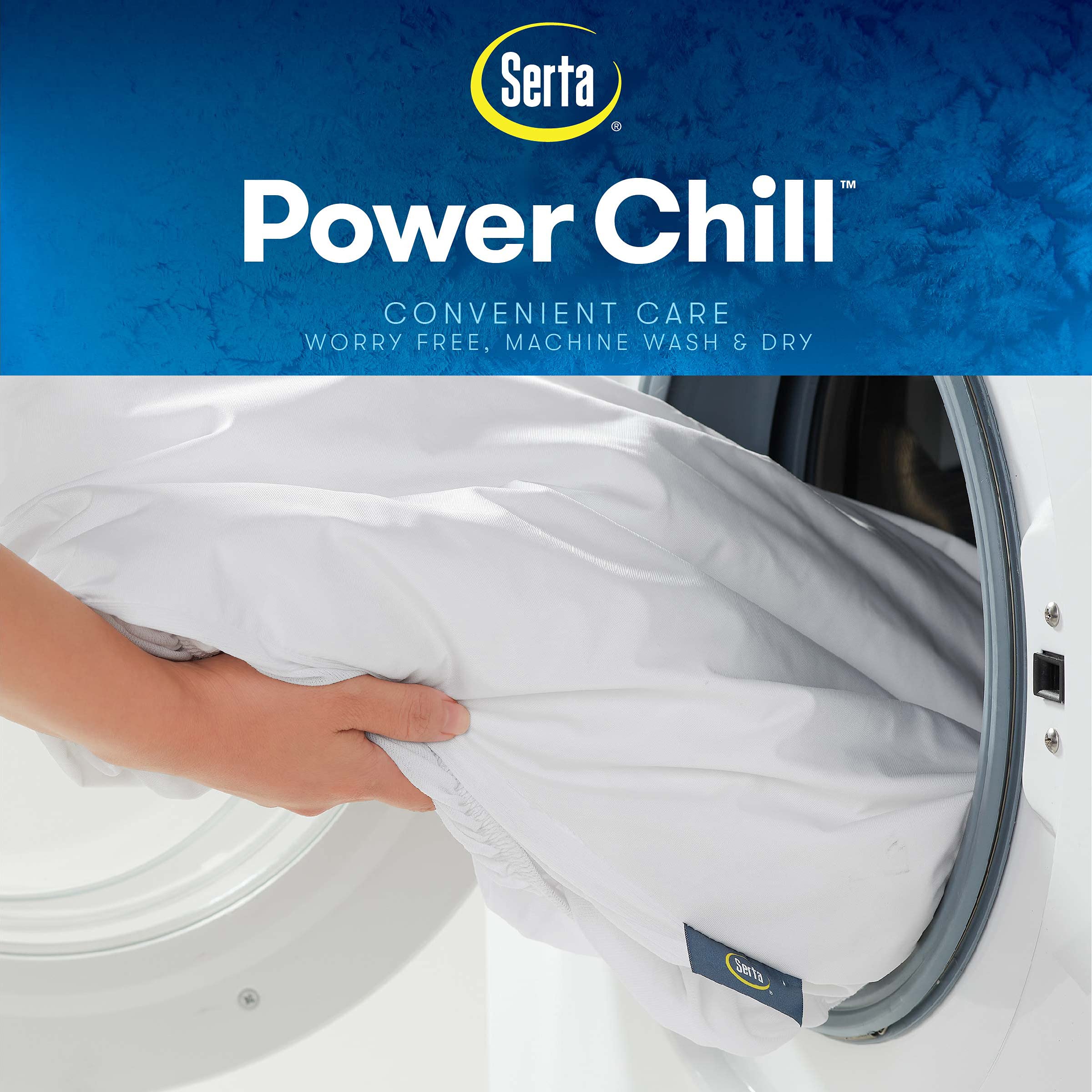 Serta care label close-up showing washing instructions to preserve barrier