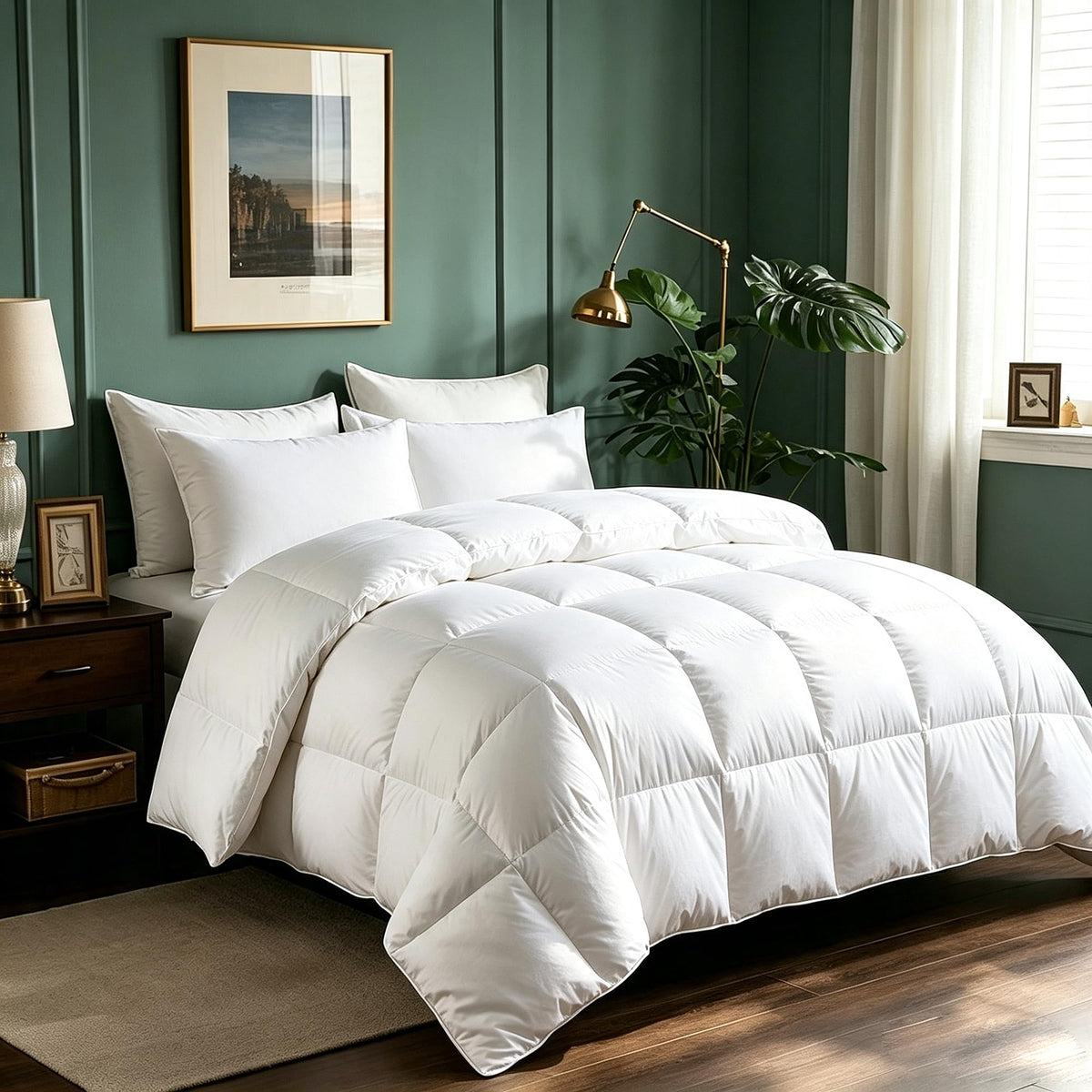 Serta queen comforter front view showing plush loft and inviting look