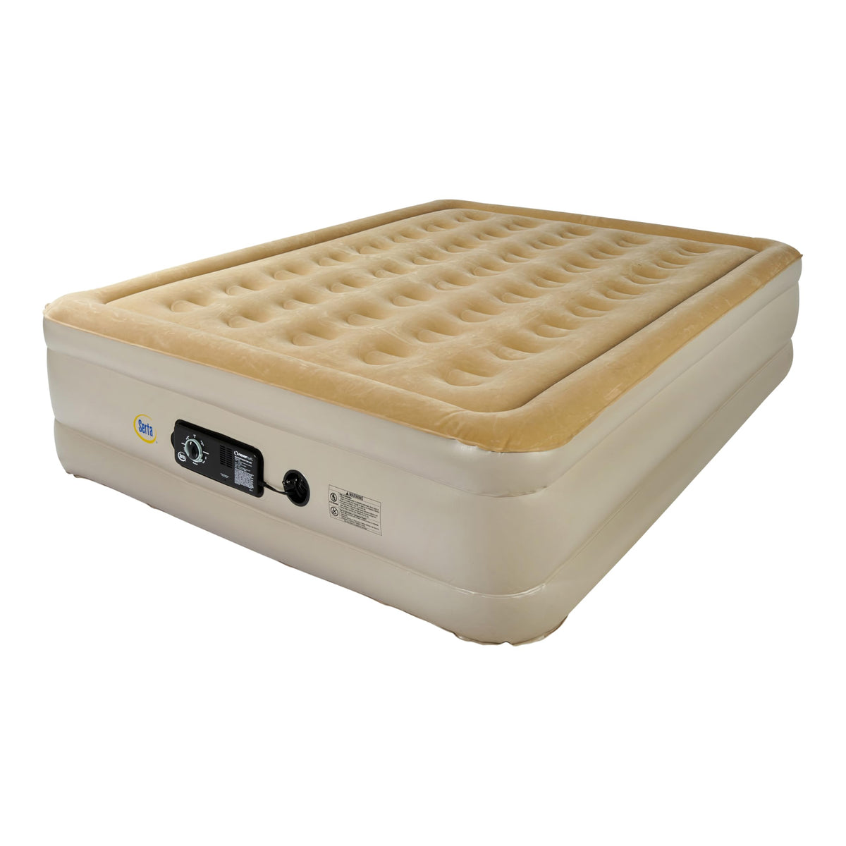 Serta queen raised full front view showing mattress height and stable support
