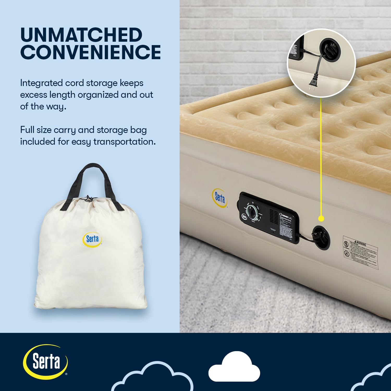 Serta storage tote and packed mattress showing portability and compact storage