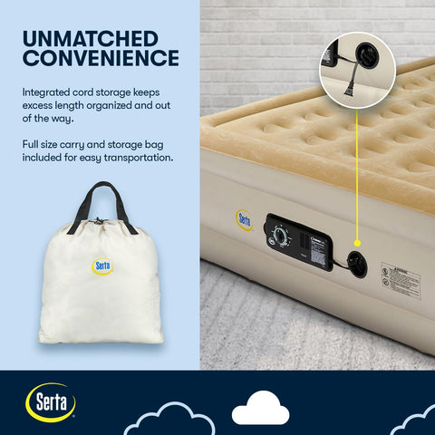 Serta storage tote and packed mattress showing portability and compact storage