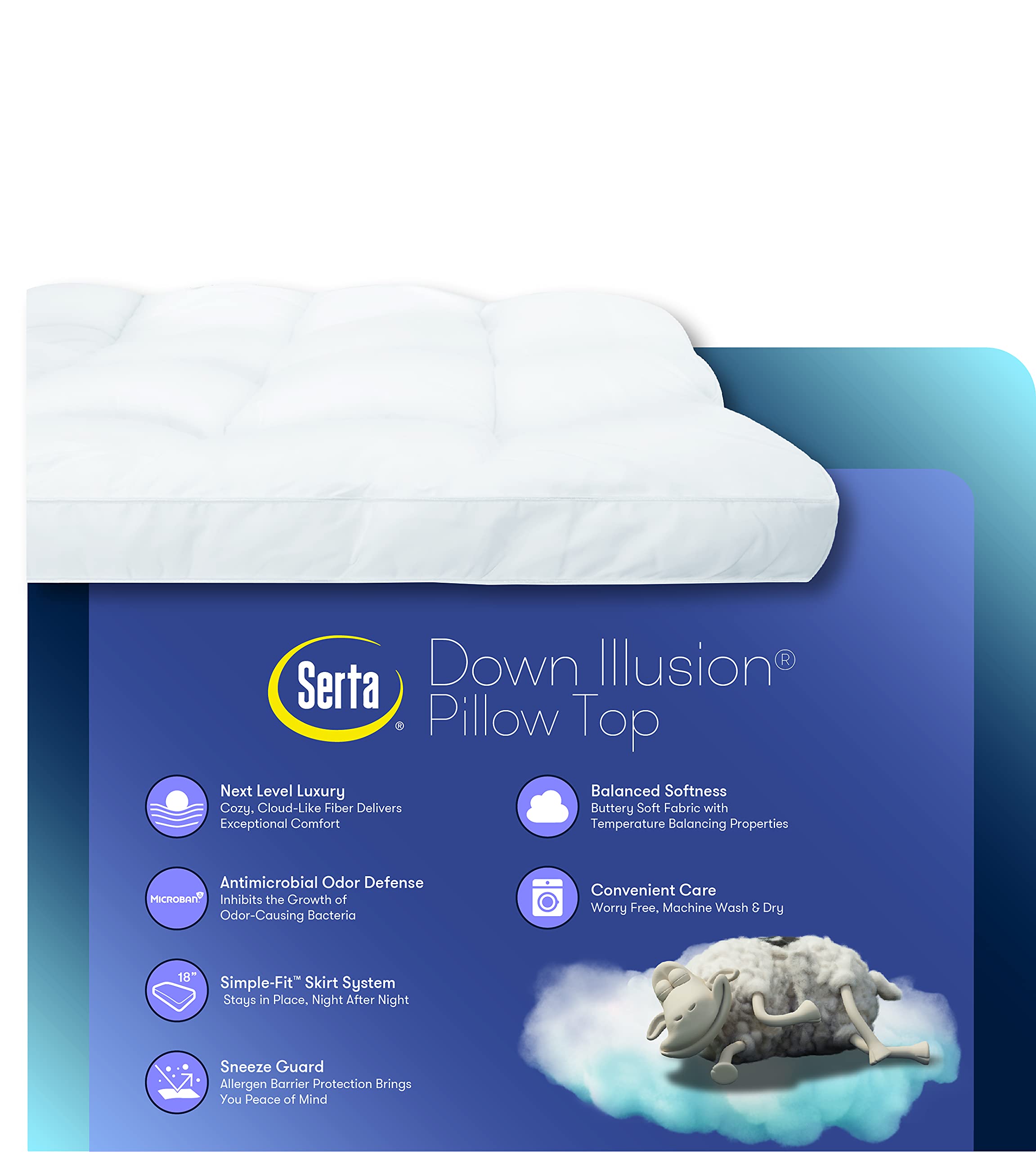 Serta care label close-up showing washable design for easy maintenance