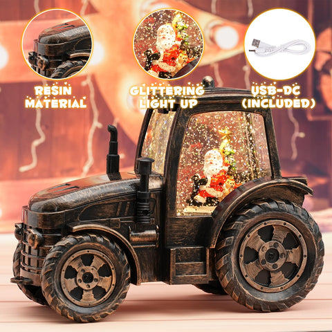 Seschrist close-up of Santa inside tractor globe highlighting craftsmanship