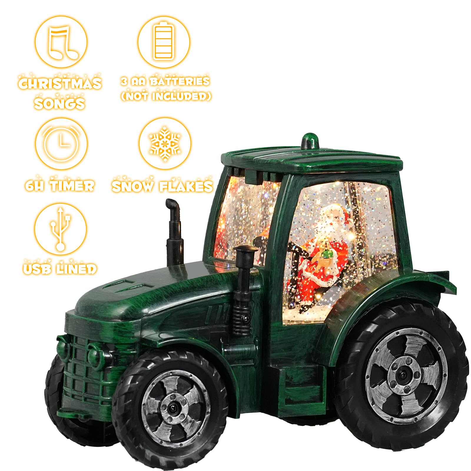 Seschrist close-up of Santa on green tractor highlighting hand-painted detail