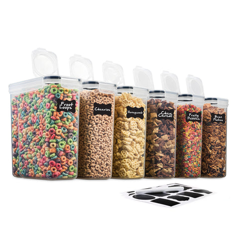 Seseno front view of six clear canisters showing neat pantry benefit
