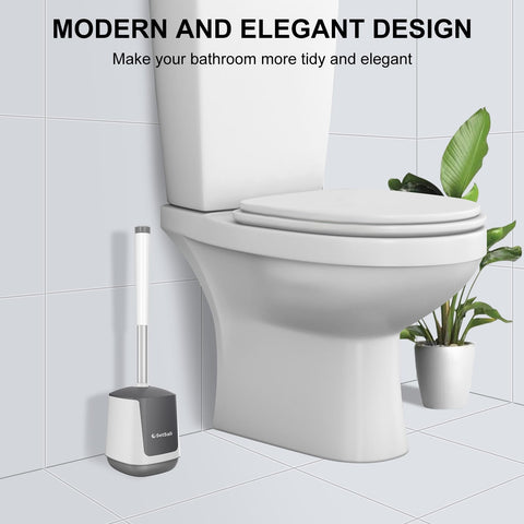 SetSail brush and holder next to toilet showing compact footprint and fit