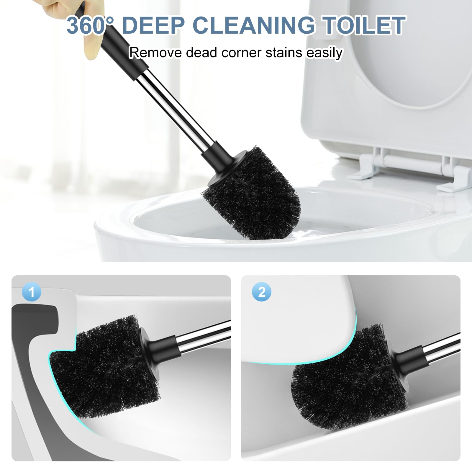 SetSail brush beside toilet showing scale and full-length handle advantage