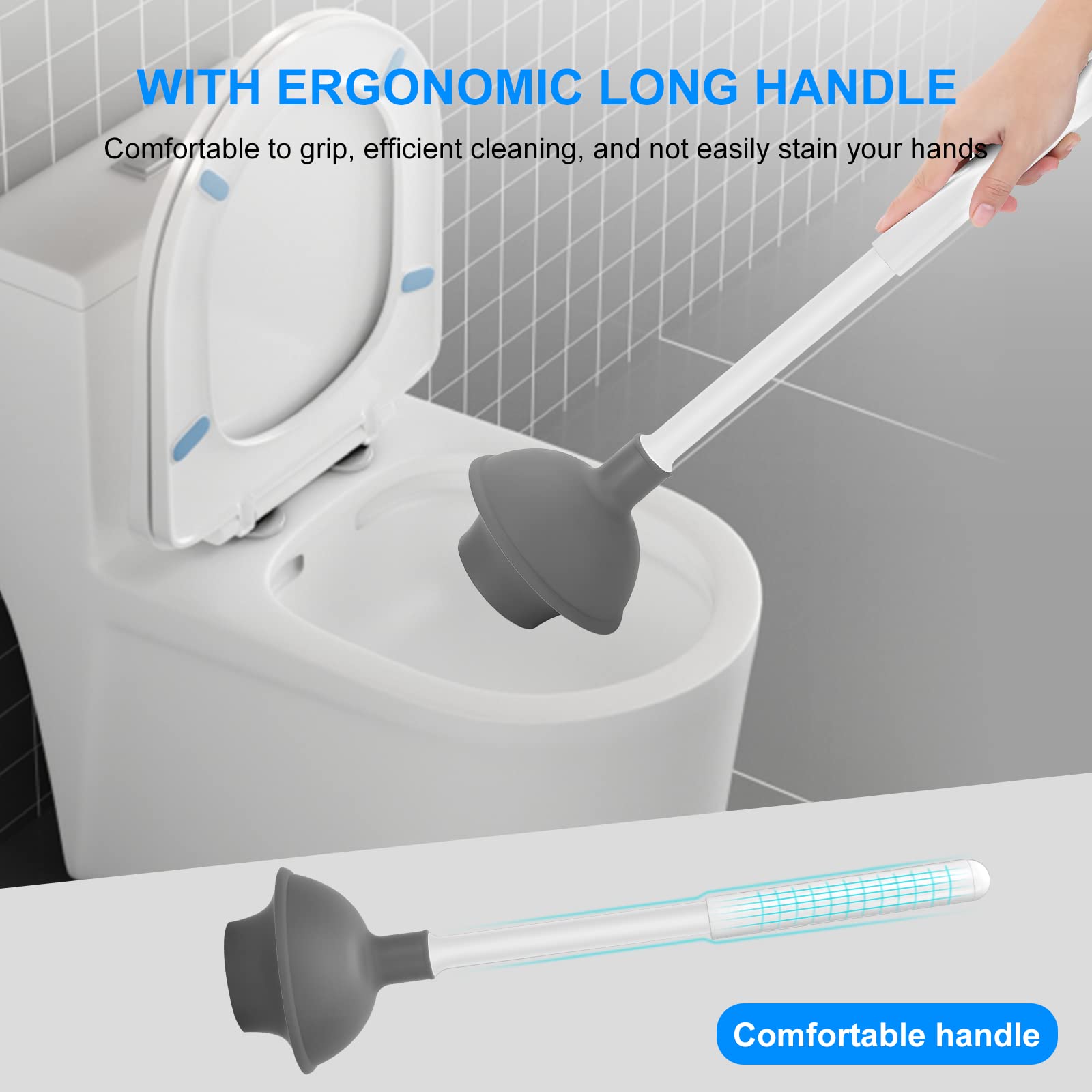 SetSail plunger and brush next to toilet illustrating correct size and fit