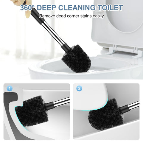 SetSail brush beside toilet showing scale and full-length handle advantage