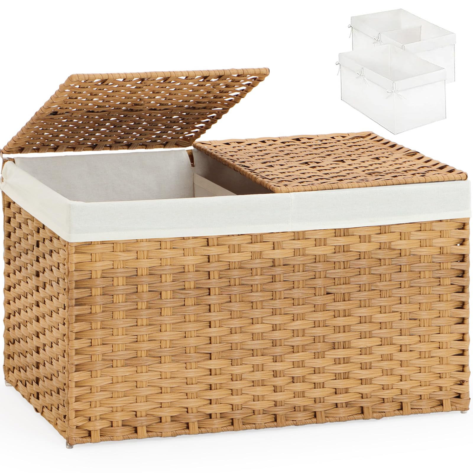 SETVSON front view showing natural rattan basket and lids for neat storage