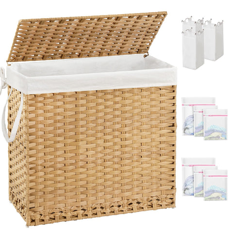 SETVSON front view of rattan laundry hamper showing tidy covered storage benefit