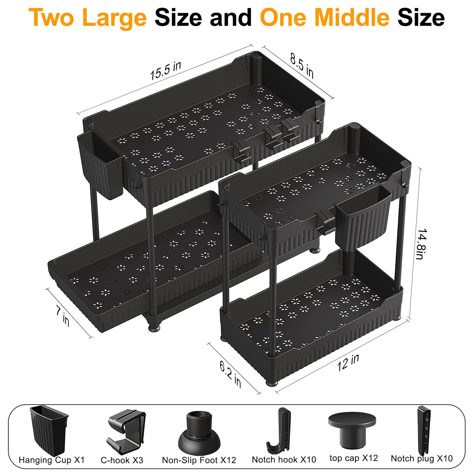 Sevenblue hanging cup, C-hooks and non-slip feet showing customizable organization