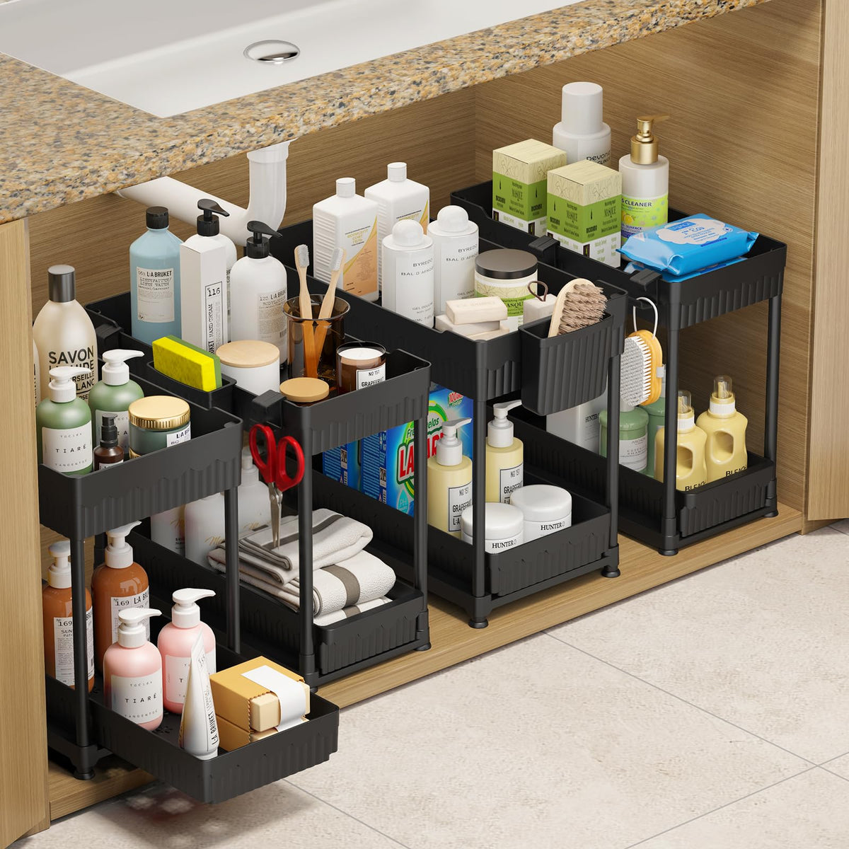 Sevenblue front packaged set showing four organizers for instant storage