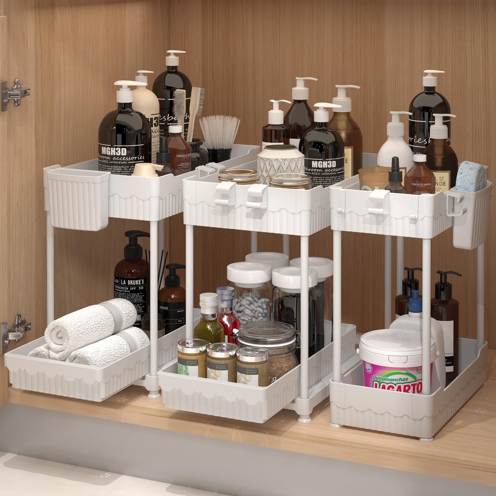Sevenblue assembled 2-tier unit front view showing compact organized storage benefit