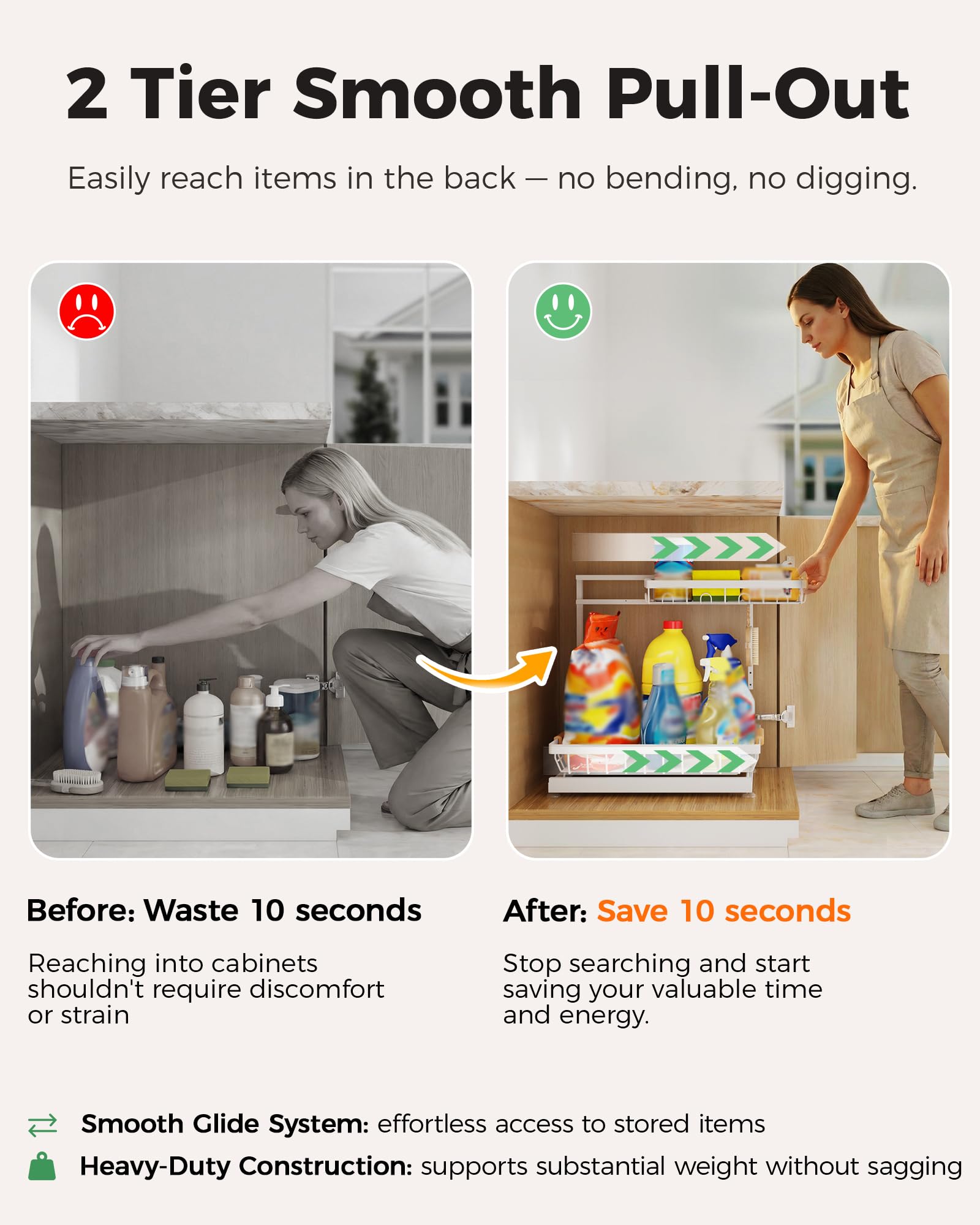 Sevenblue hand adjusting height demonstrating customizable fit for cabinets