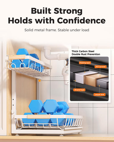 Sevenblue side view inside cabinet illustrating stable support and tidy storage