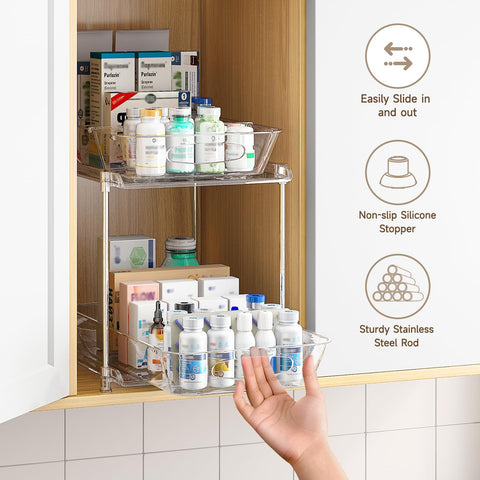 Sevenblue installed under kitchen sink organizing bottles for quicker retrieval benefit