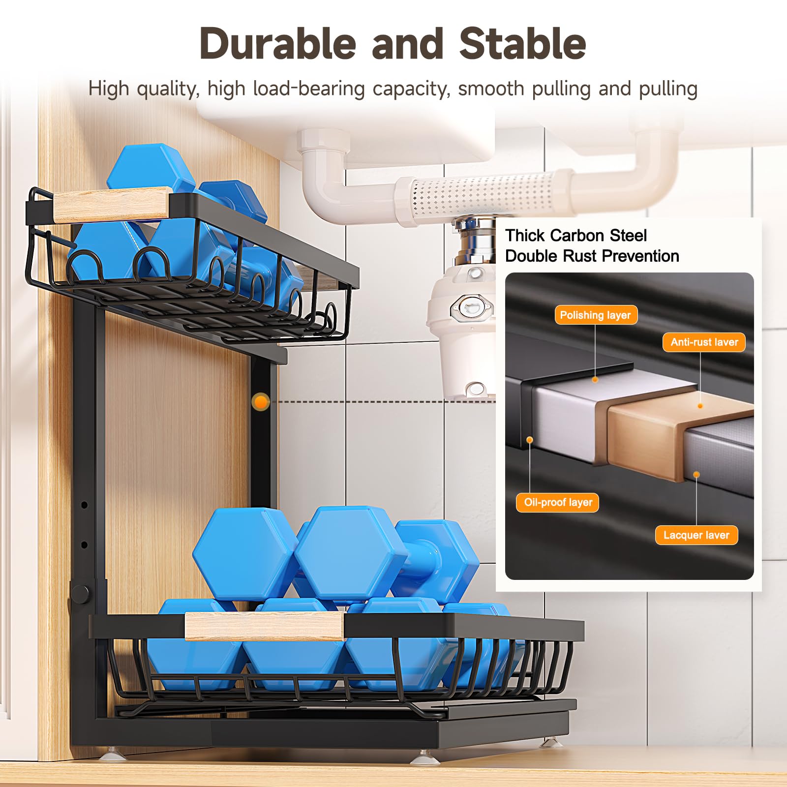 Sevenblue shelf loaded to show sturdy support up to 50 pounds without bending