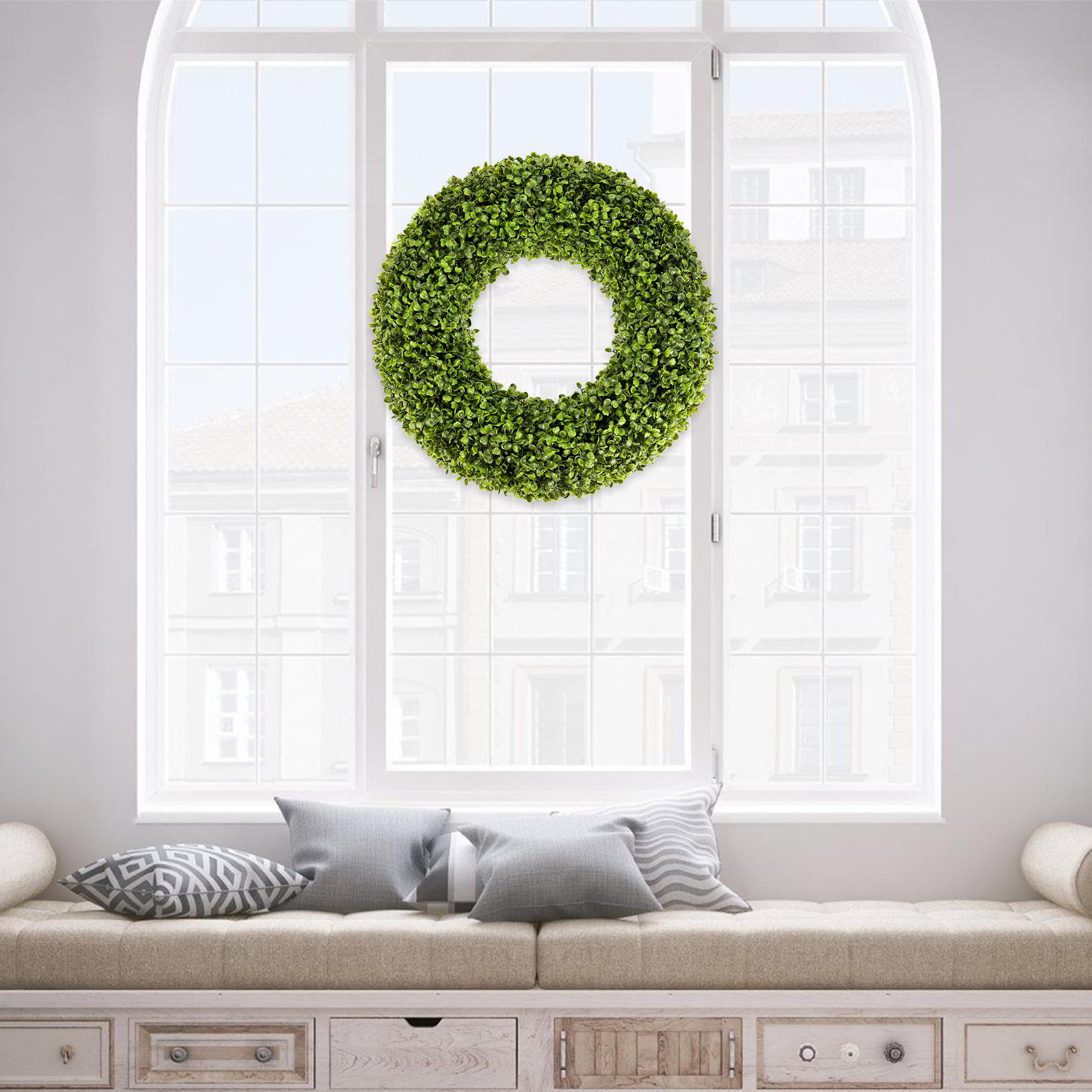 SEVENLOVE wreath beside ruler showing approximate 20-inch size for scale