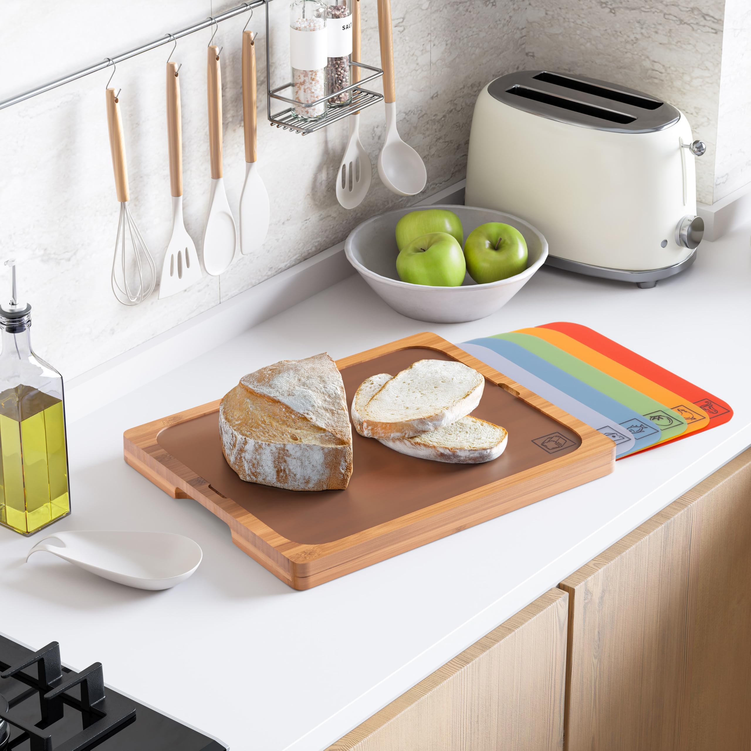 Seville Classics board resting on counter with non-slip feet for stable prep