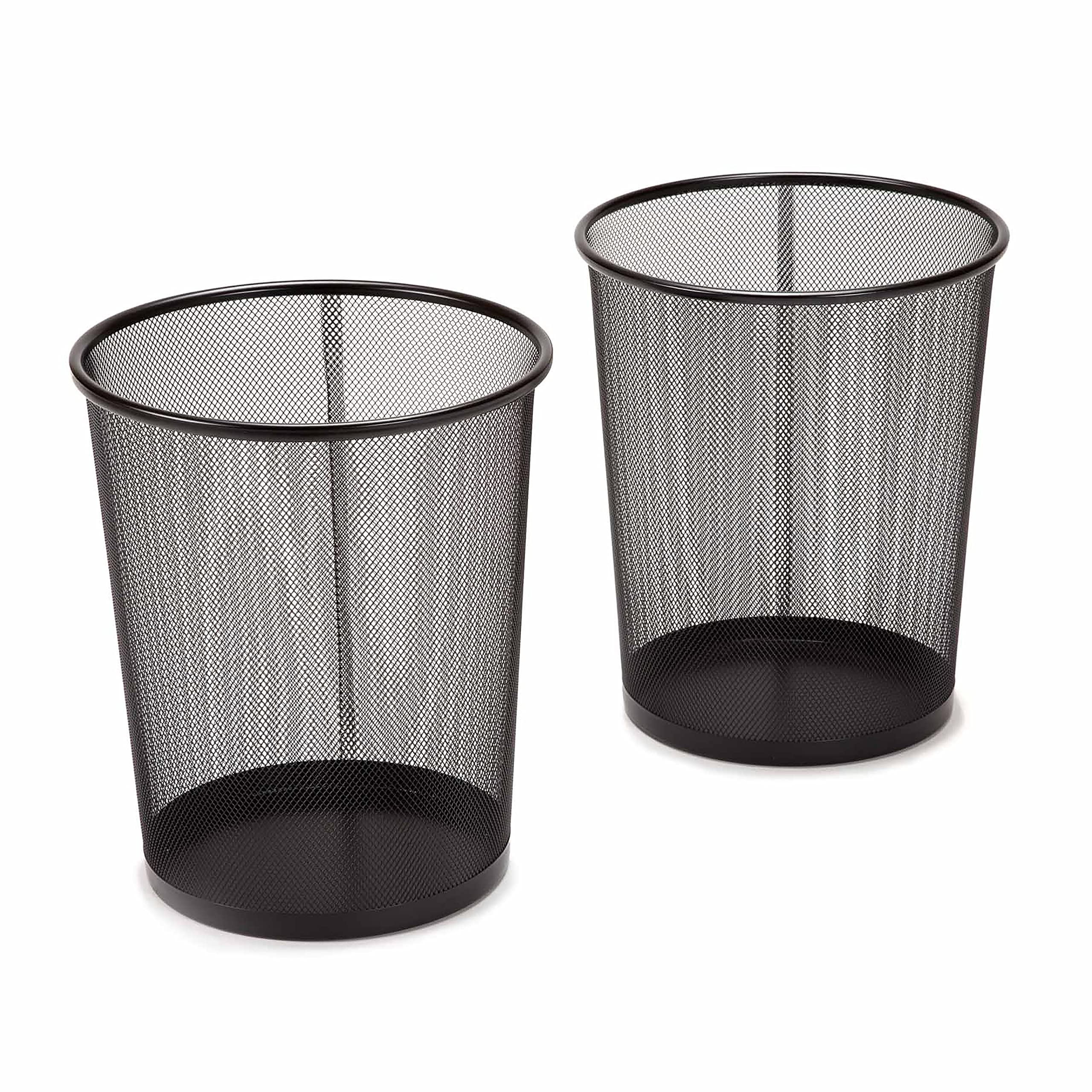 Seville Classics front view of two black mesh wastebaskets showing clean modern design and durability