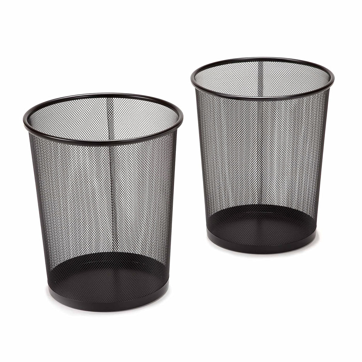 Seville Classics front view of two black mesh wastebaskets showing clean modern design and durability