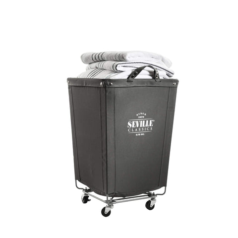 Seville Classics front view showing full hamper and branding, durable storage benefit