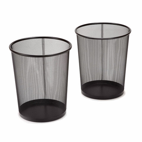 Seville Classics front view of two black mesh wastebaskets showing clean modern design and durability