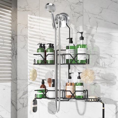 Sewulidon front view of hanging shower caddy showing organized storage benefit