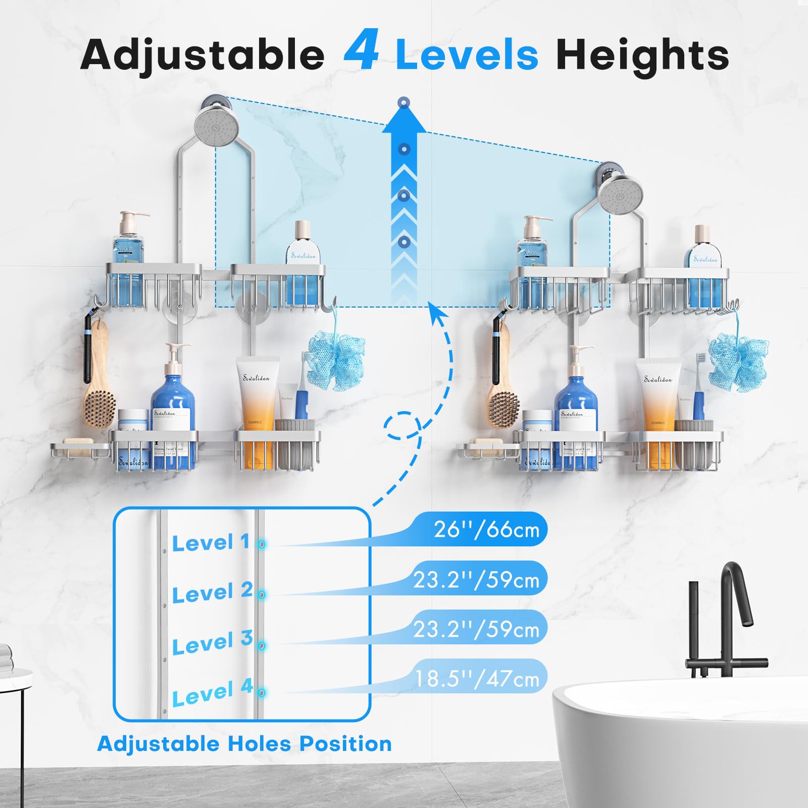 Sewulidon large basket holding tall shampoo bottles for generous capacity