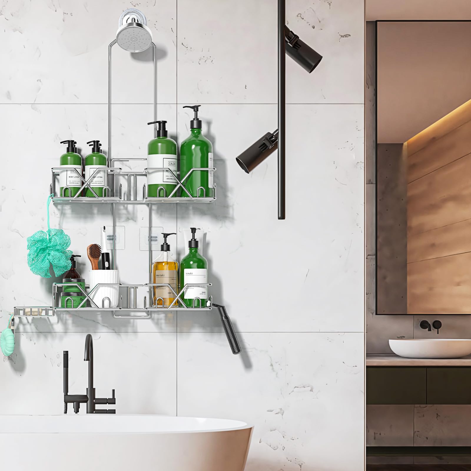 Sewulidon in a bathroom setting illustrating clutter-free shower benefit