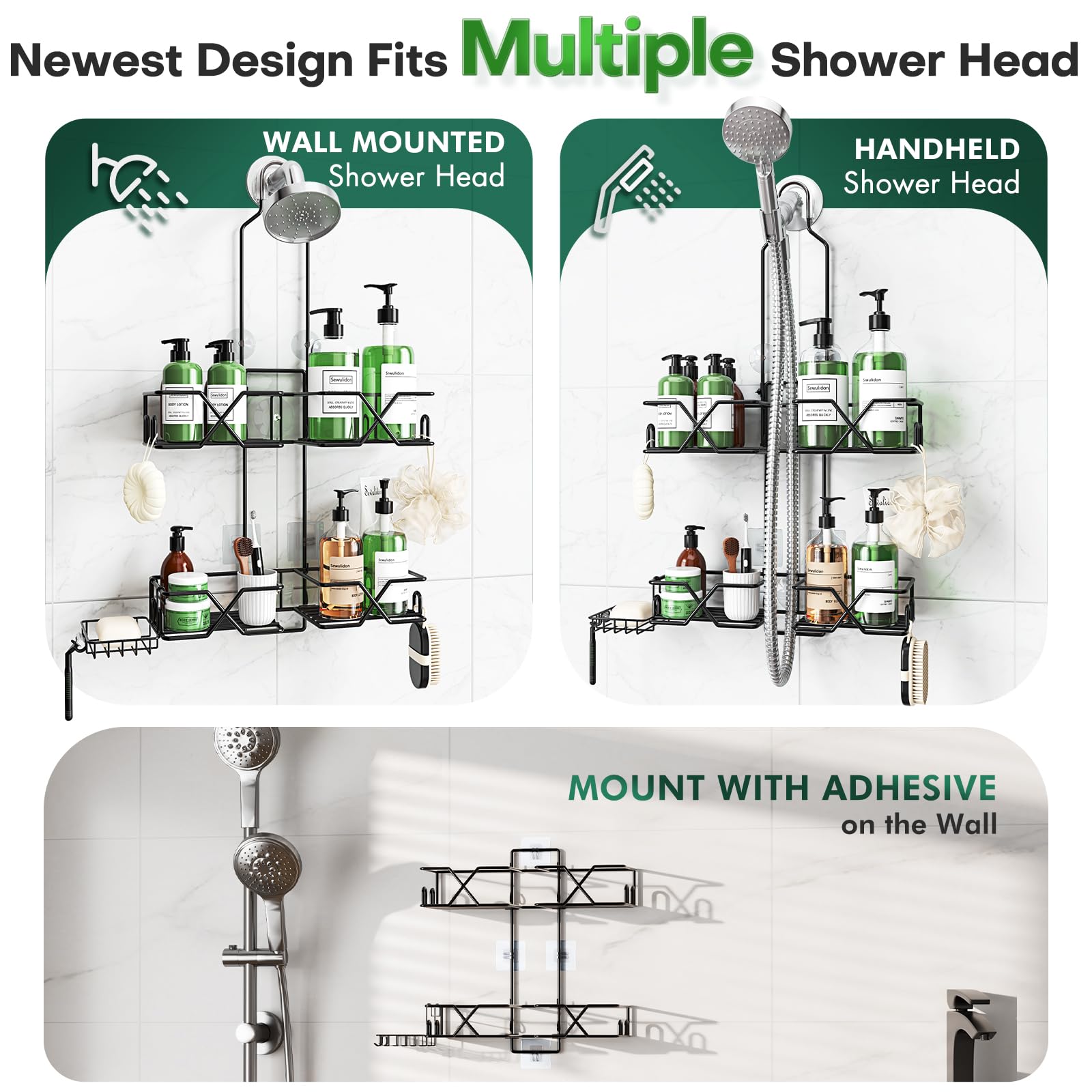 Sewulidon soap holder and eight hooks detail keeping items dry and accessible