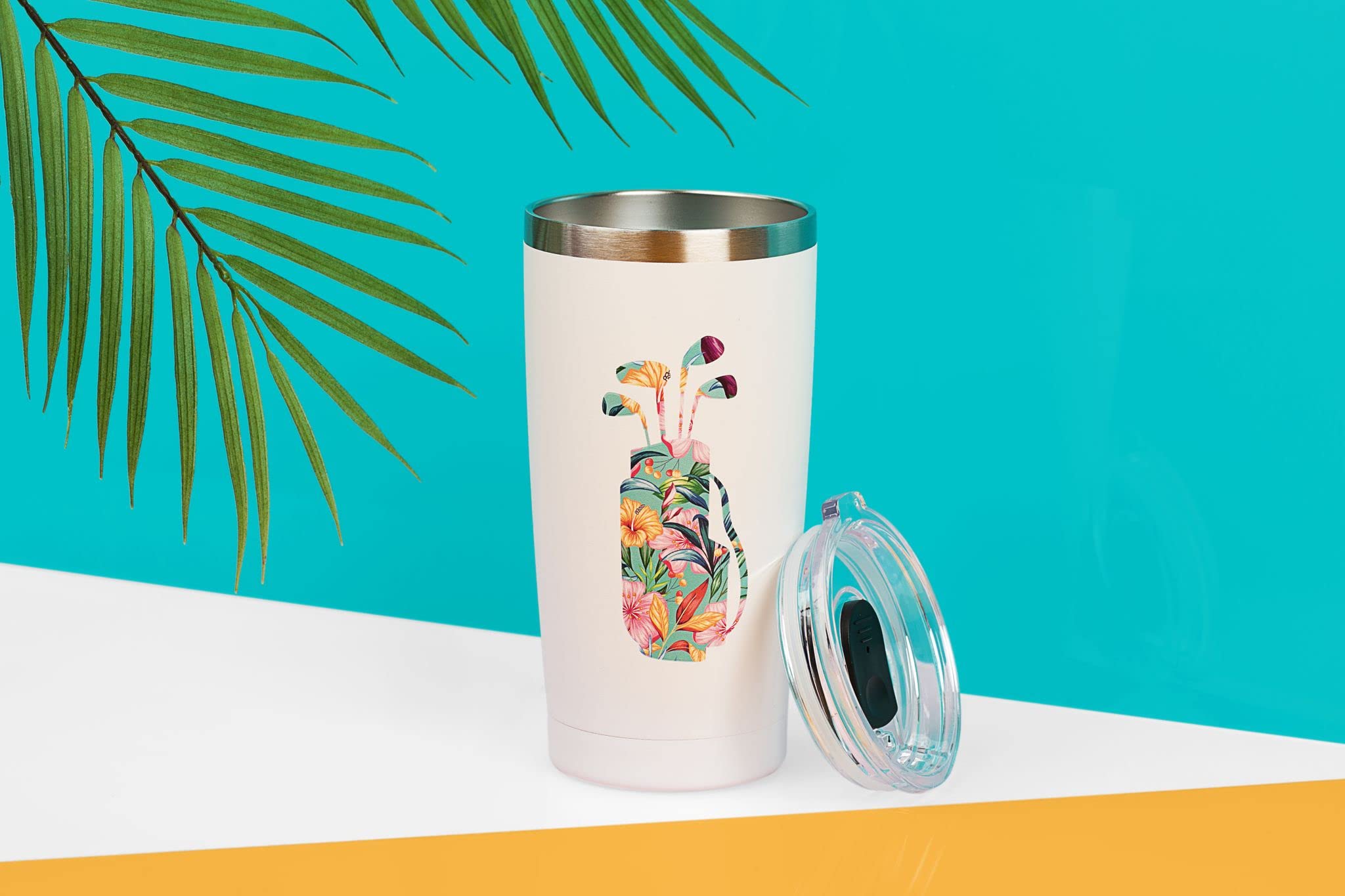 Seymour Butz tumbler seated in golf cart cup holder for on-course convenience