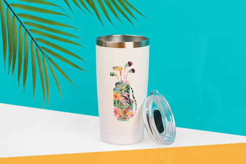 Seymour Butz tumbler seated in golf cart cup holder for on-course convenience