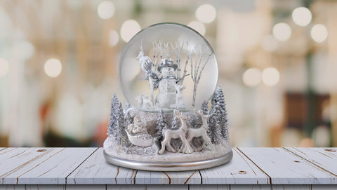 The San Francisco Music Box Company close-up of snowman detail highlighting metallic accents and charm