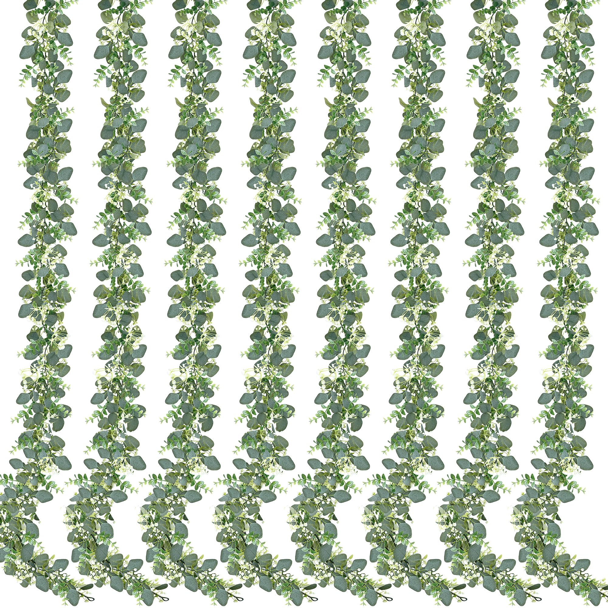 Sggvecsy front packaging showing full 8-pack greenery set and easy setup