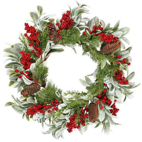 Sggvecsy front view wreath on a door showing festive welcome appearance