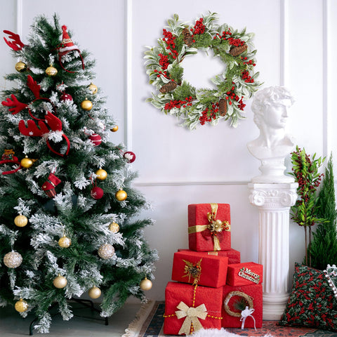Sggvecsy wreath hung on a porch door displaying seasonal curb appeal