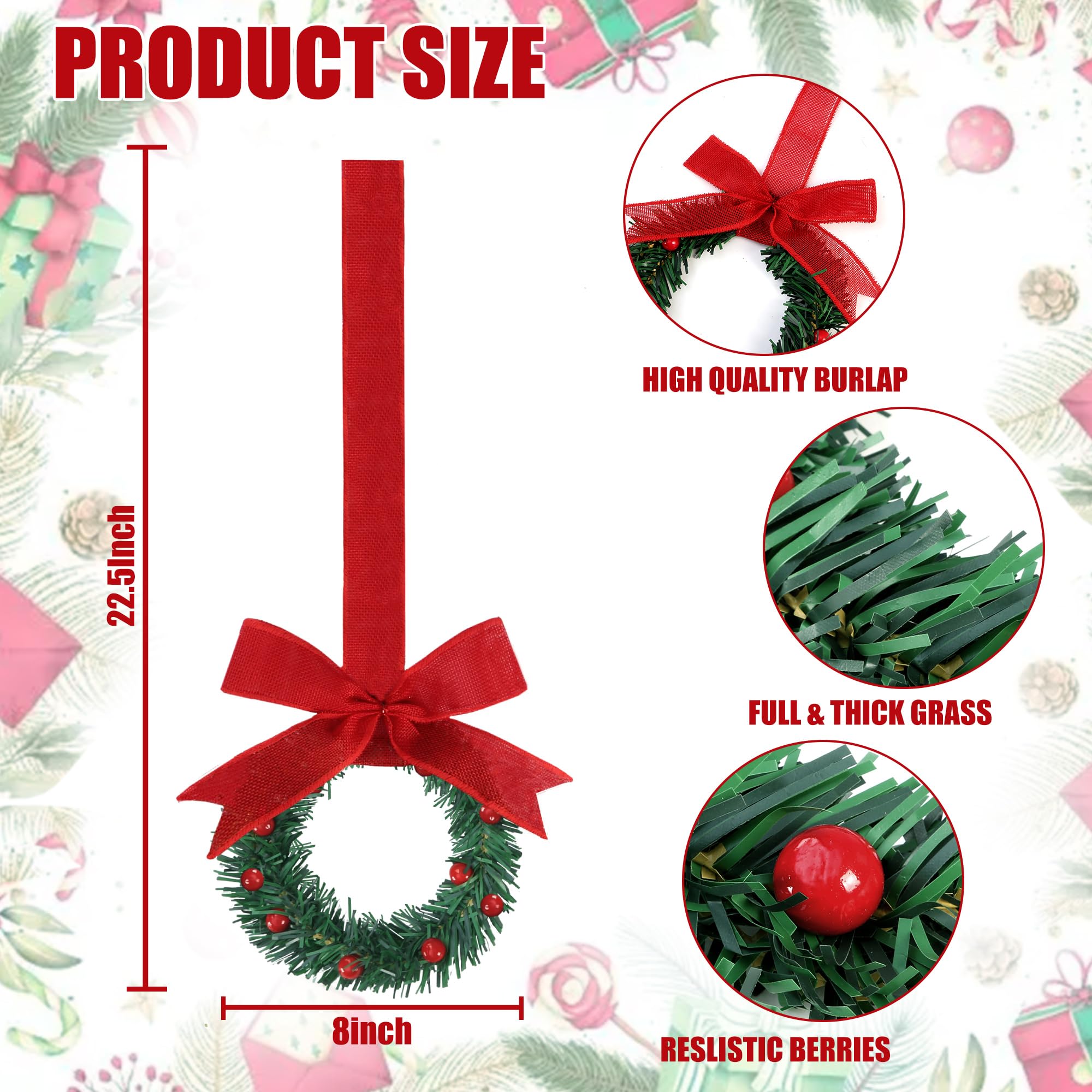 Sggvecsy wreath next to chair shows compact 8-inch size for small spaces