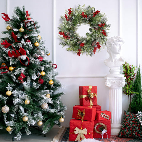Sggvecsy wreath hanging on porch under cover for protected outdoor display