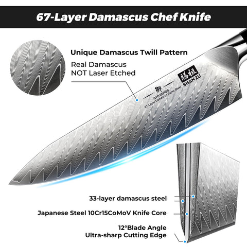 SHAN ZU close-up of Damascus pattern showcasing layered steel aesthetic and durability