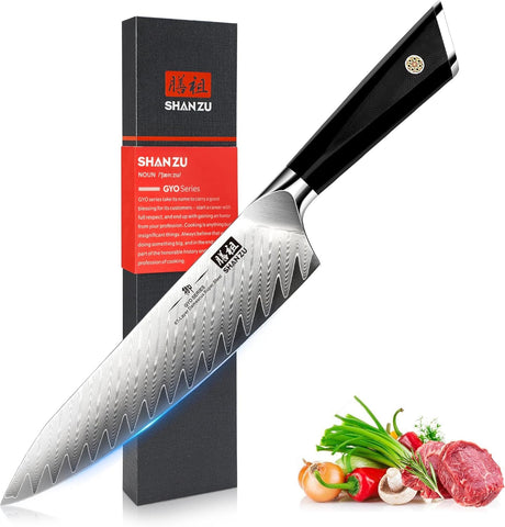SHAN ZU front view showing full 8-inch blade and balanced profile for precision
