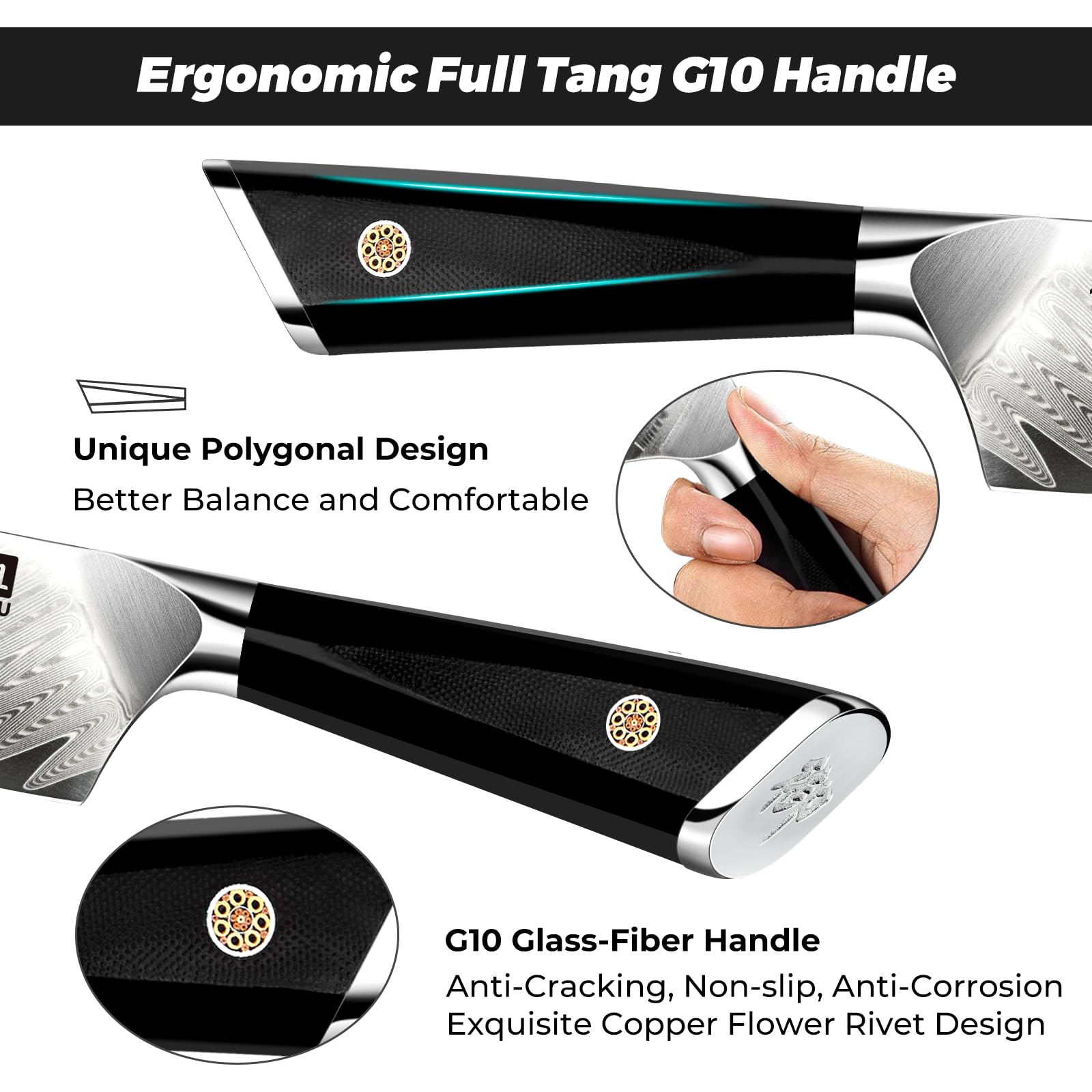 SHAN ZU G10 handle detail with textured grip for comfortable, slip-resistant hold