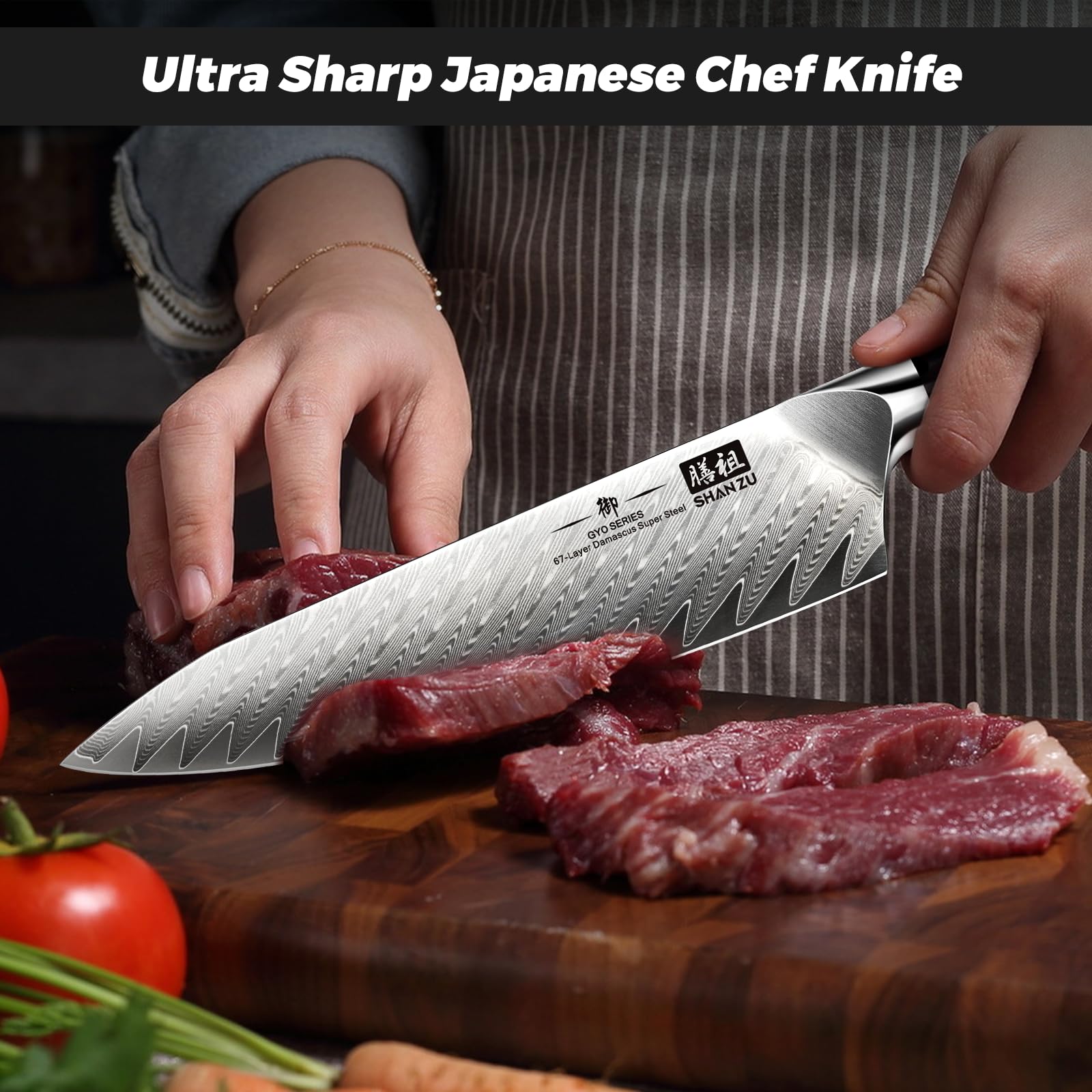 SHAN ZU next to ruler to show 8-inch blade scale for correct size reference