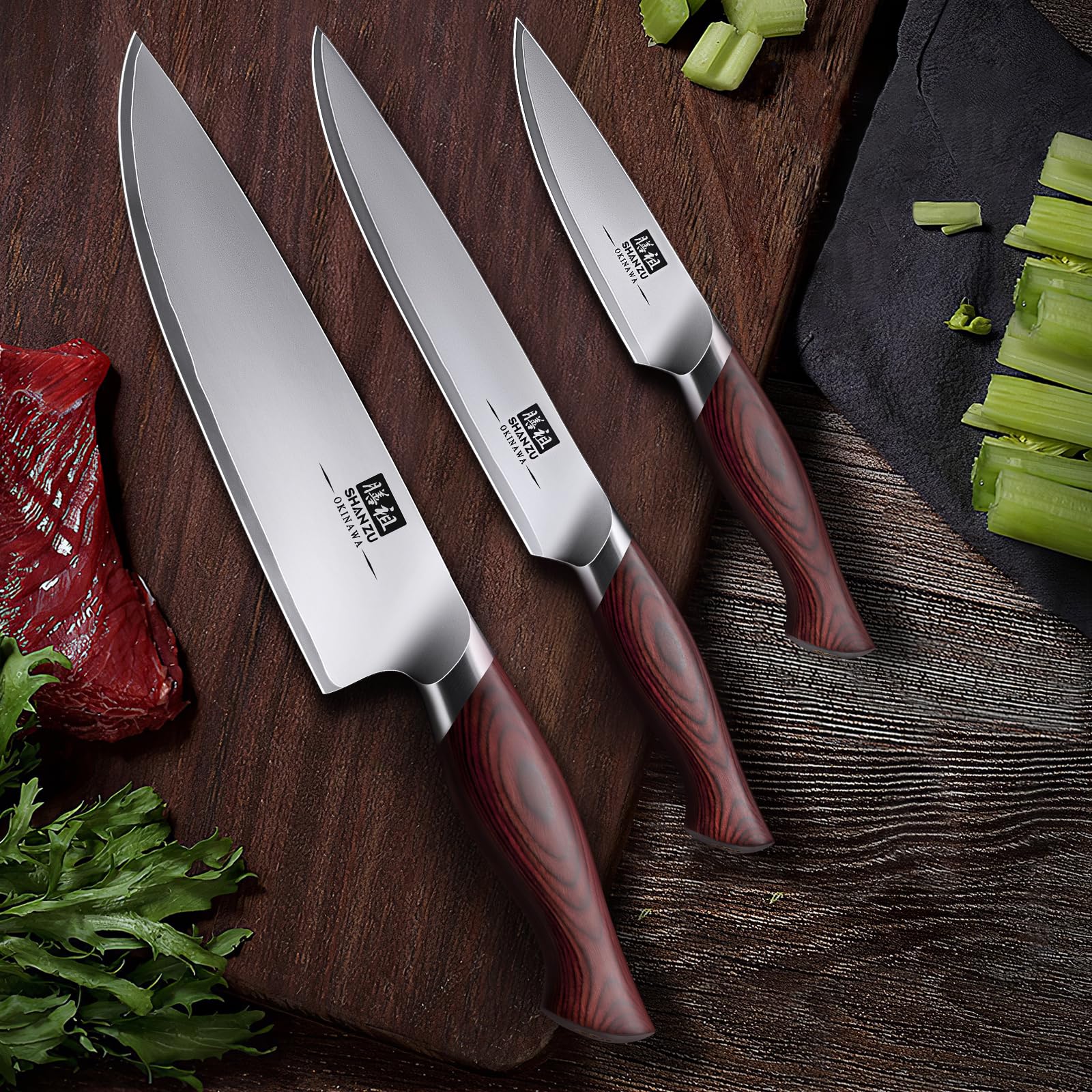 SHAN ZU knives in use chopping vegetables for efficiency